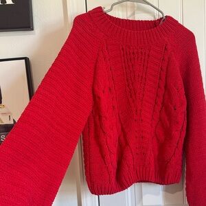 miami Red Cable-Pattern Crewneck Sweater